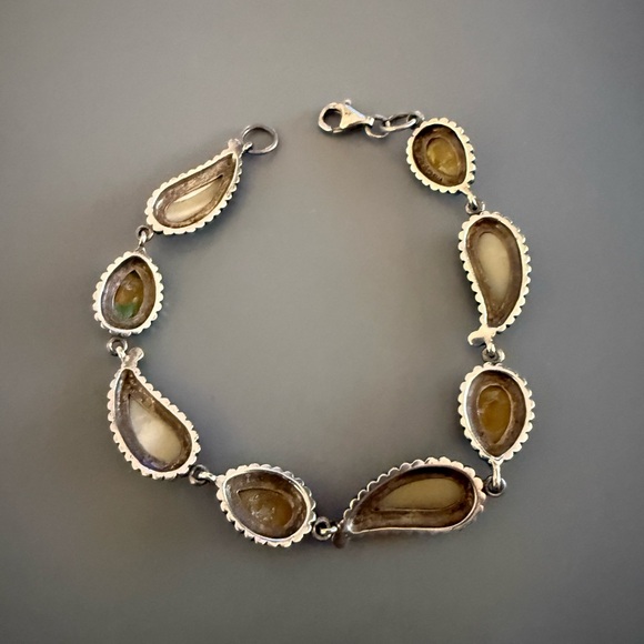 Vintage Mother of Pearl Amber Sterling Silver Bracelet VERY Unusual - Picture 2 of 6